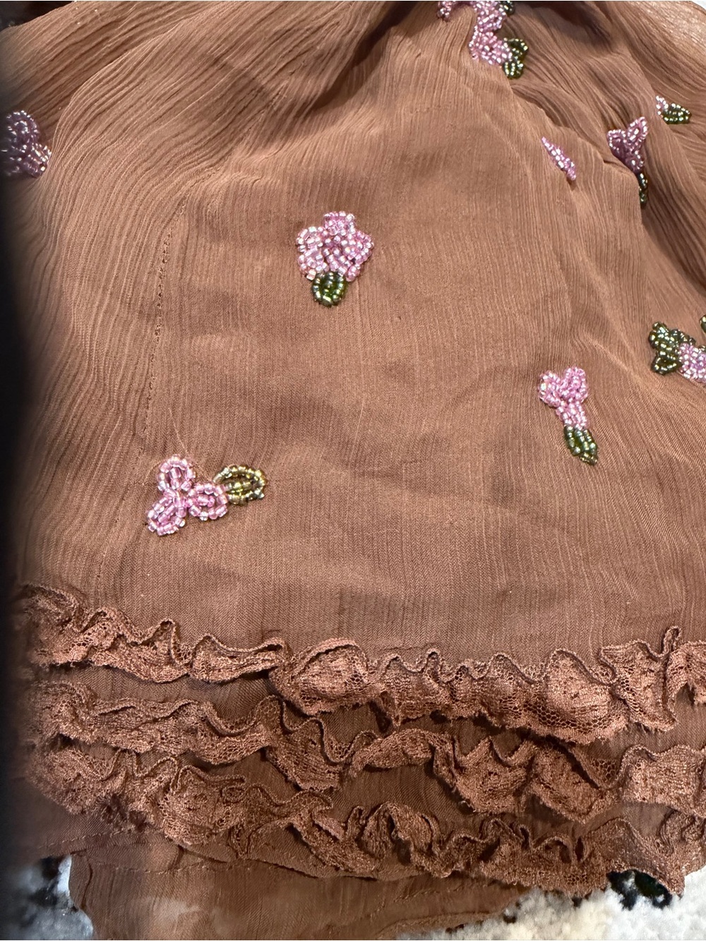 For Love & Lemons Beaded Garden Brown Mini Dress Size Small NWT - Picture 13 of 13